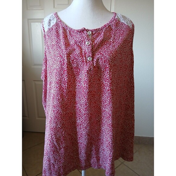 Susan Graver Weekend Top Blouse Red White Floral Cotton Modal Sleeveless 2X - Picture 1 of 13